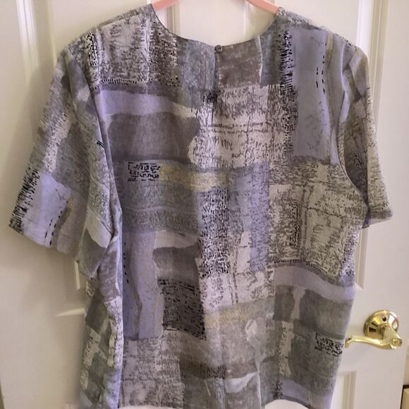 EUC Kathy Che Brand Womens Short Sleeve Dress Blouse Size L - Picture 4 of 6